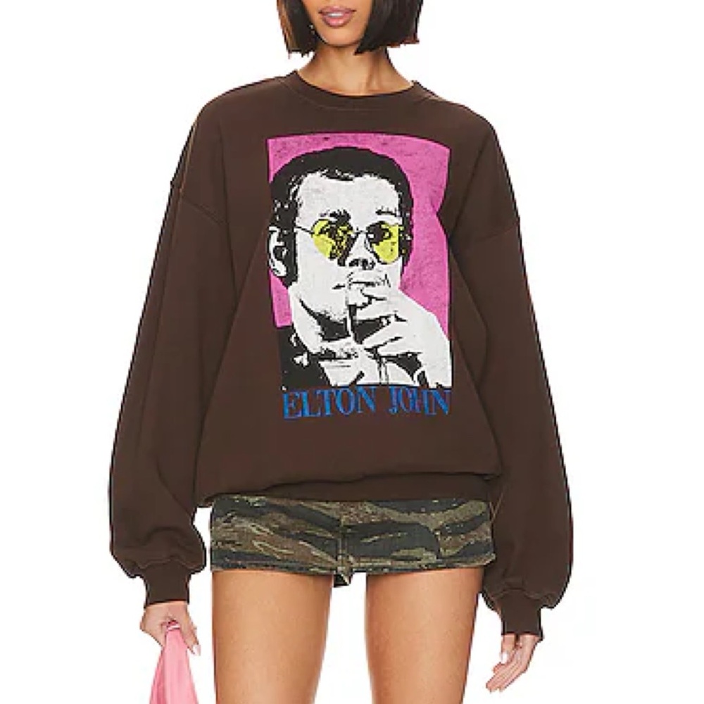 NWOT DAYDREAMER Elton John Heart Glasses BF Crew Coffee Quartz Sweatshirt Size M - Picture 10 of 13